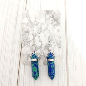 Blue and teal pendant earrings
